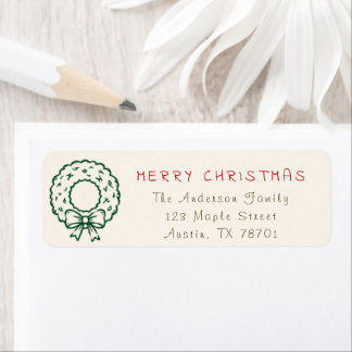 Étiquette d'adresse de couronne de Noël joyeux