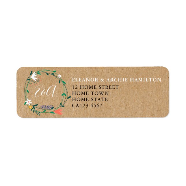 Étiquette d'adresse de guirlande florale printaniè (Devant)