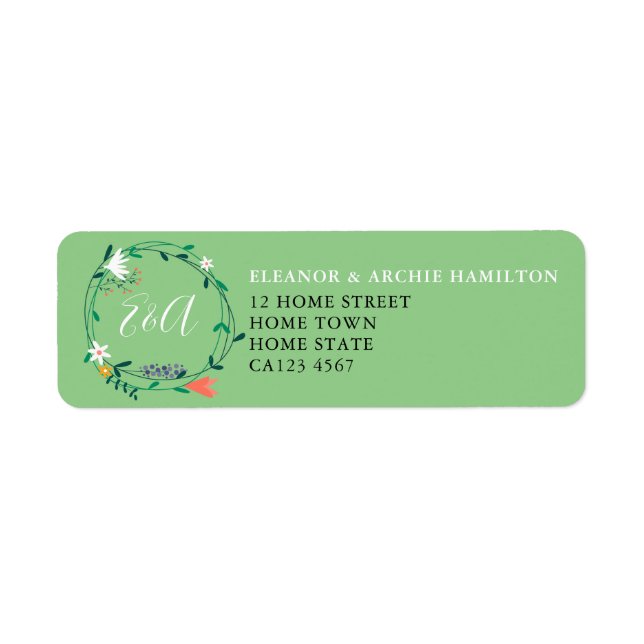 Étiquette d'adresse de guirlande florale printaniè (Devant)