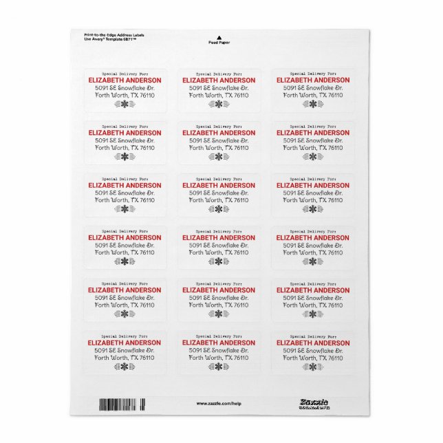 Étiquette d'adresse de livraison spéciale pour Noë (Feuille entière)