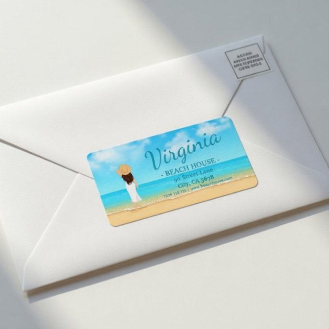 Étiquette d'adresse de maison de plage personnalis (Créateur téléchargé)
