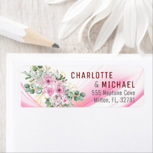 Étiquette d'adresse de mariage à vague rose et flo