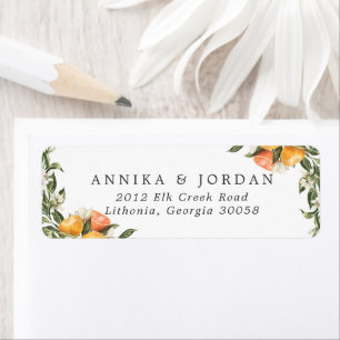 Étiquette d'adresse de mariage avec agrumes et ver