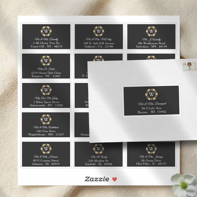Étiquette d'adresse de mariage avec monogramme dor (Créateur téléchargé)