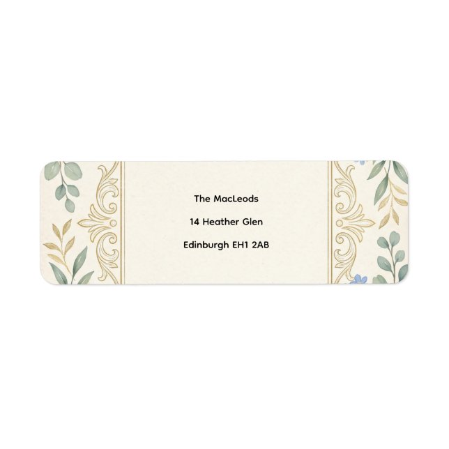 Étiquette d'adresse de mariage botanique bleu (Devant)