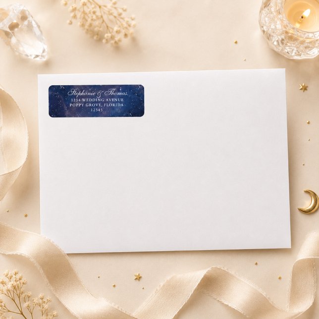Étiquette d'adresse de mariage céleste Nuit étoilé (Starry Night Celestial Wedding Address Label on an envelope)