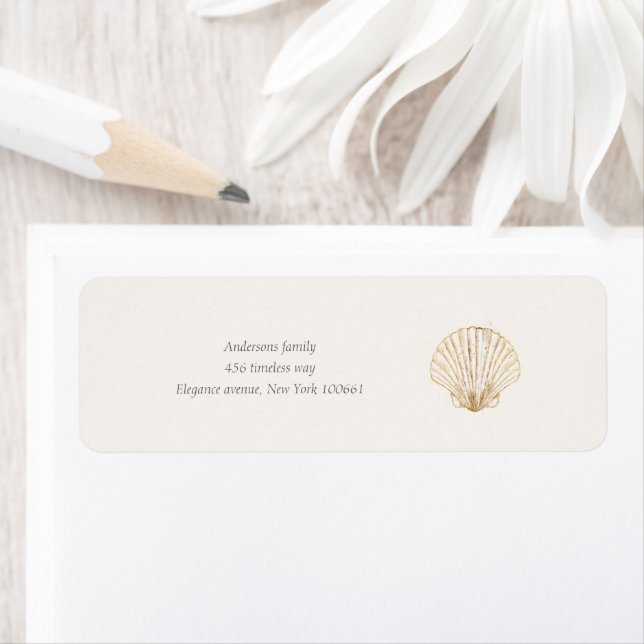Étiquette d'adresse de mariage coquillage côtier é (En situation)