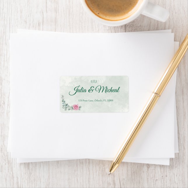 Étiquette d'adresse de mariage Cygne Eucalyptus &  (En situation)