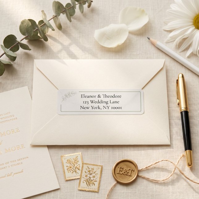 Étiquette d'adresse de mariage de luxe discret Ver (Sage Green Quiet Luxury Wedding Address Label)