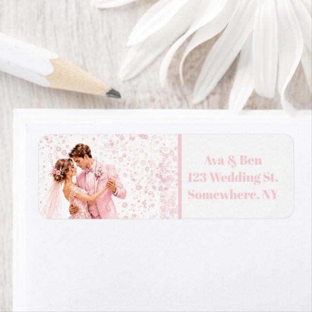 Étiquette d'adresse de mariage de mariés rose dans (En situation)