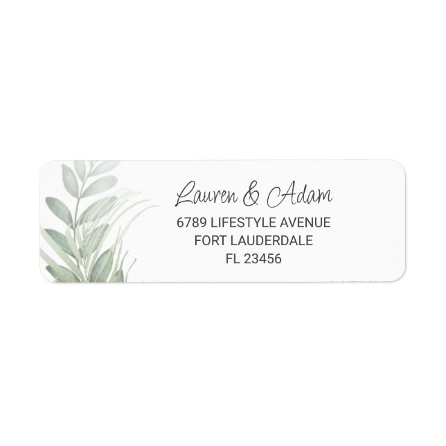 Étiquette d'adresse de mariage élégante avec verdu (Devant)