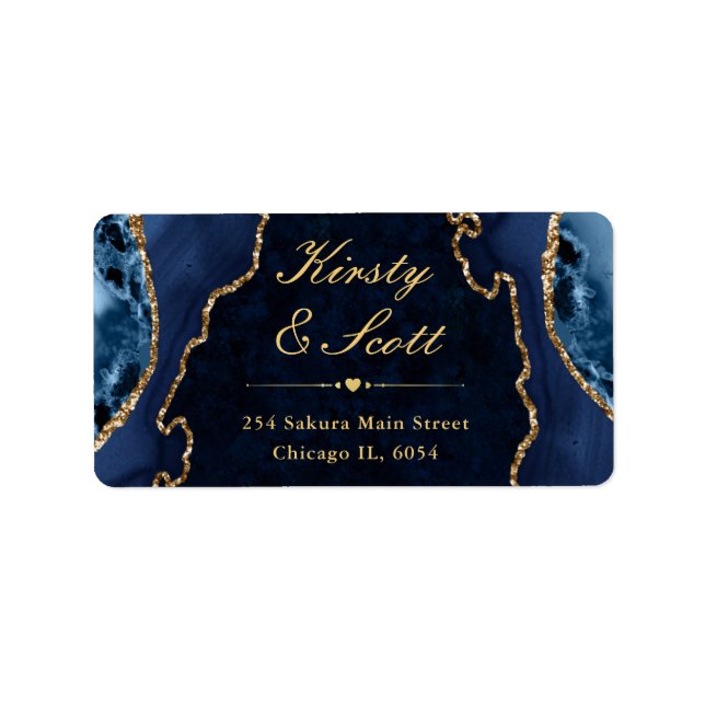 Étiquette d'adresse de mariage en agate pailletée  (Devant)
