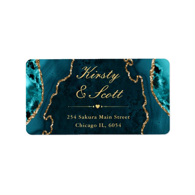 Étiquette d'adresse de mariage en agate pailletée  (Devant)