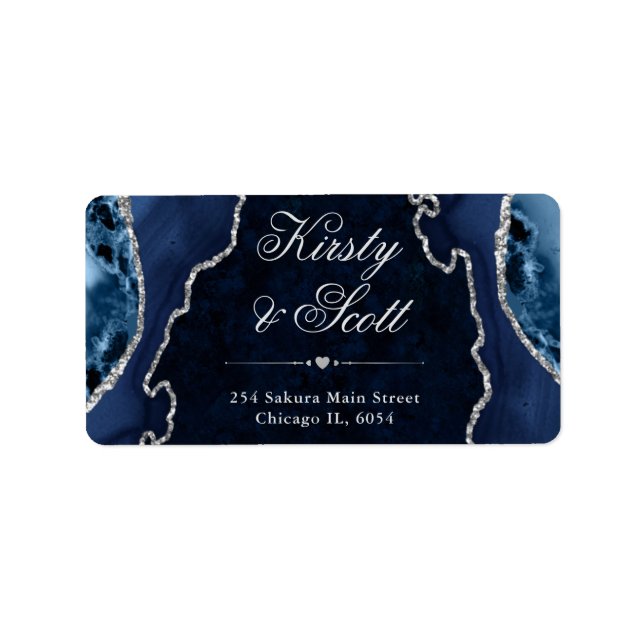 Étiquette d'adresse de mariage en agate pailletée  (Devant)