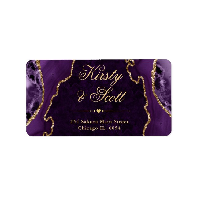 Étiquette d'adresse de mariage en agate pailletée  (Devant)