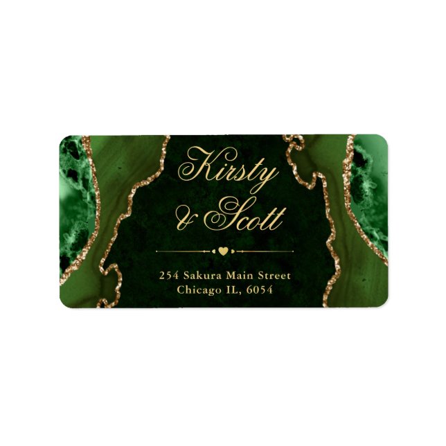 Étiquette d'adresse de mariage en agate pailletée  (Devant)