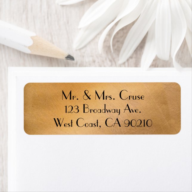 Étiquette d'adresse de mariage en or rose, design  (En situation)