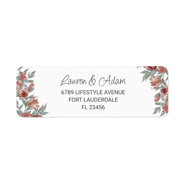 Étiquette d'adresse de mariage en terre cuite flor (Devant)