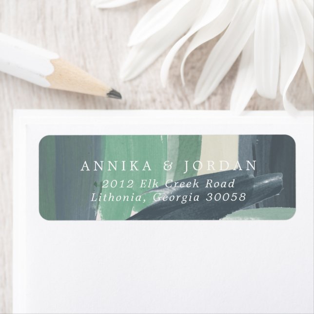 Étiquette d'adresse de mariage en verre océanique  (En situation)