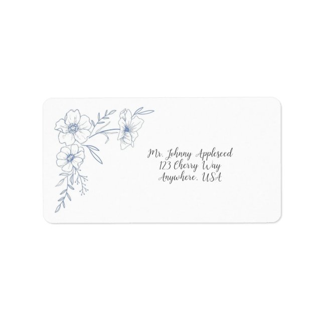 Étiquette d'adresse de mariage Fleurs Bleues Bienh (Devant)