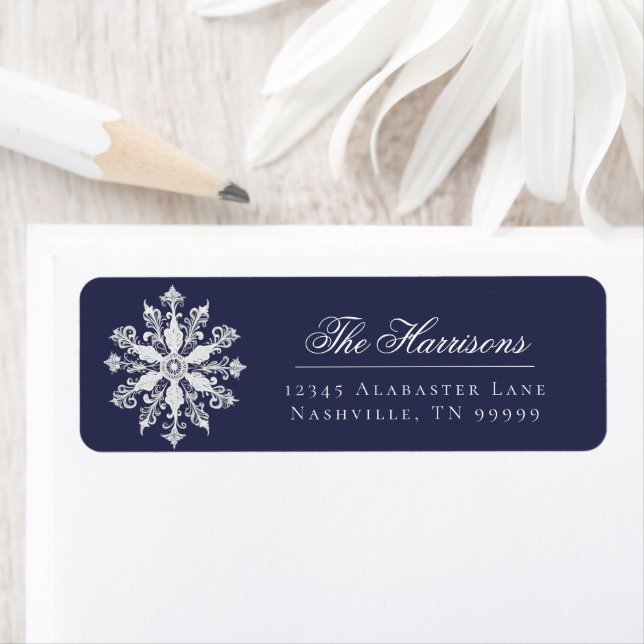 Étiquette d'adresse de mariage flocon de neige min (En situation)