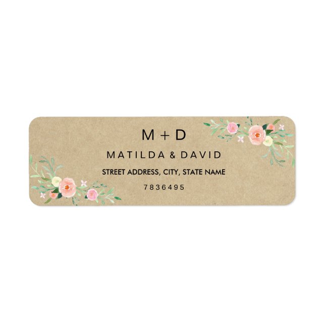 Étiquette d'adresse de mariage floral bohème rusti (Devant)