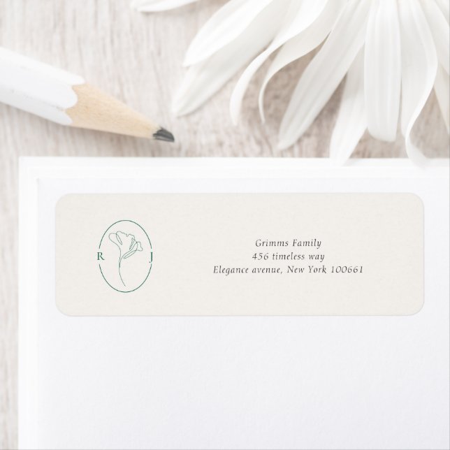 Étiquette d'adresse de mariage minimaliste émeraud (En situation)