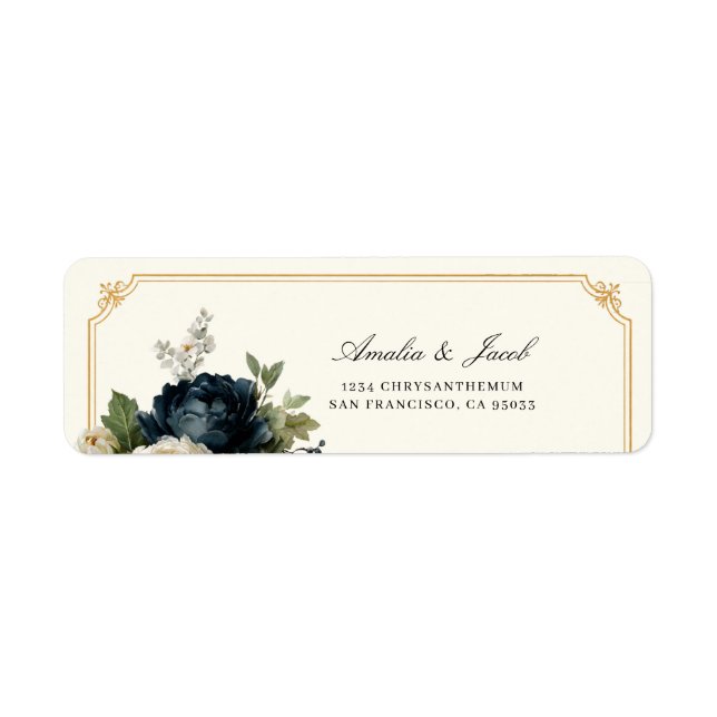 Étiquette d'adresse de mariage Royal Blue Peony av (Devant)