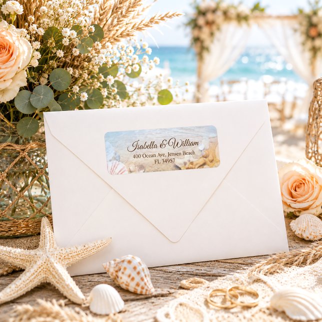 Étiquette d'adresse de mariage sur la plage avec c (Créateur téléchargé)