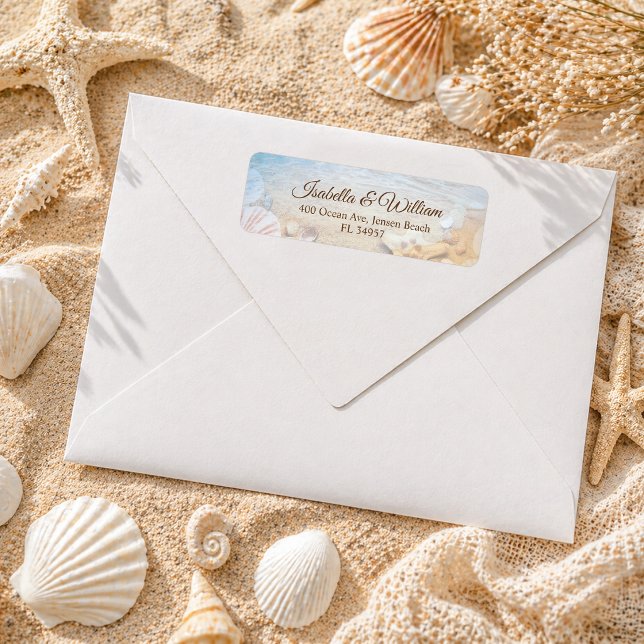 Étiquette d'adresse de mariage sur la plage avec c (Créateur téléchargé)