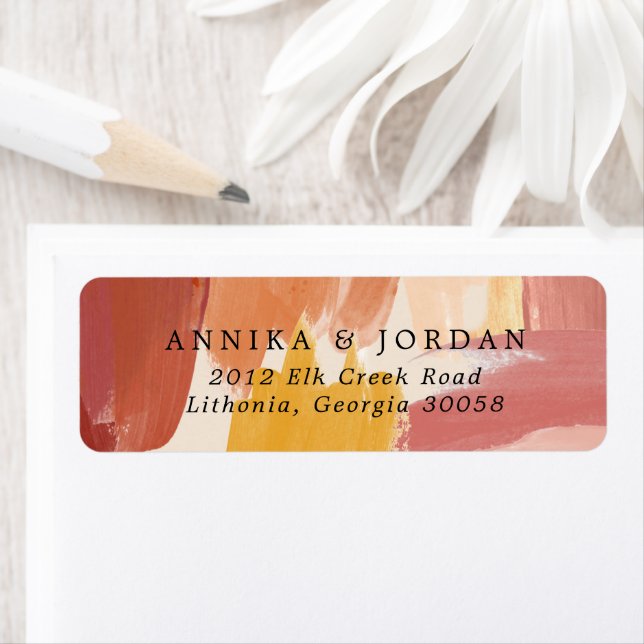 Étiquette d'adresse de mariage Terracotta Sunrise (En situation)