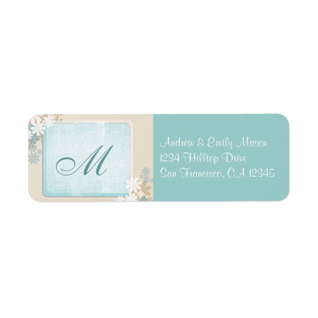Étiquette d'adresse de monogramme floral bleu sarc (Devant)