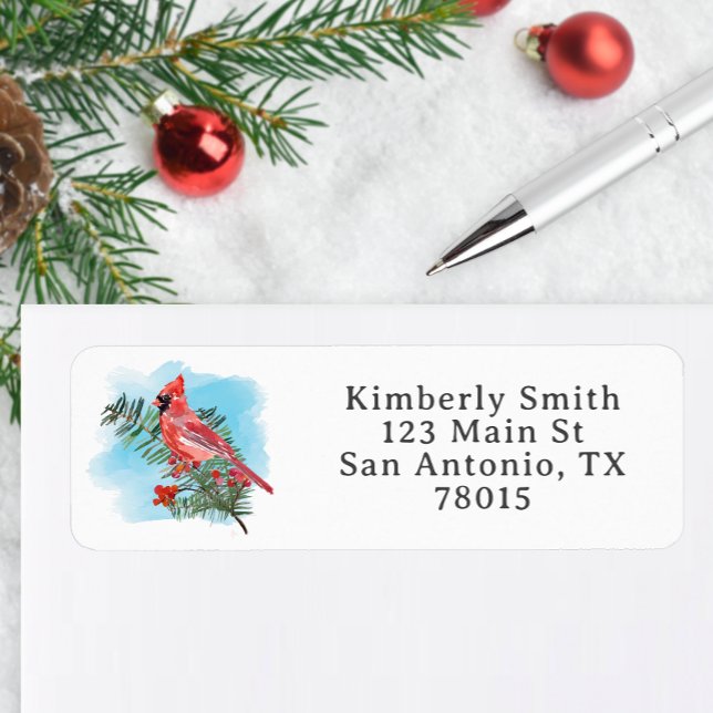 Étiquette d'adresse de Noël au cardinal à l'aquare (Watercolor Cardinal Address Sticker)