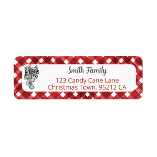 Étiquette d'adresse de Noël au Gingham Rouge Rusti