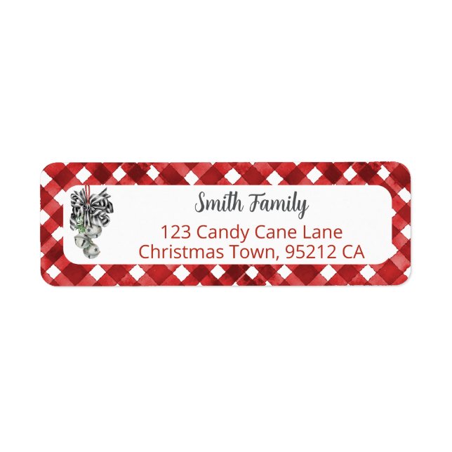 Étiquette d'adresse de Noël au Gingham Rouge Rusti (Devant)