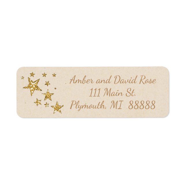 Étiquette d'adresse de Noël étoile beige et or (Devant)
