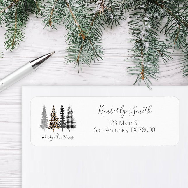 Étiquette d'adresse de Noël Glam Léopard et Carrea (Modern Farmhouse Return Address Sticker)