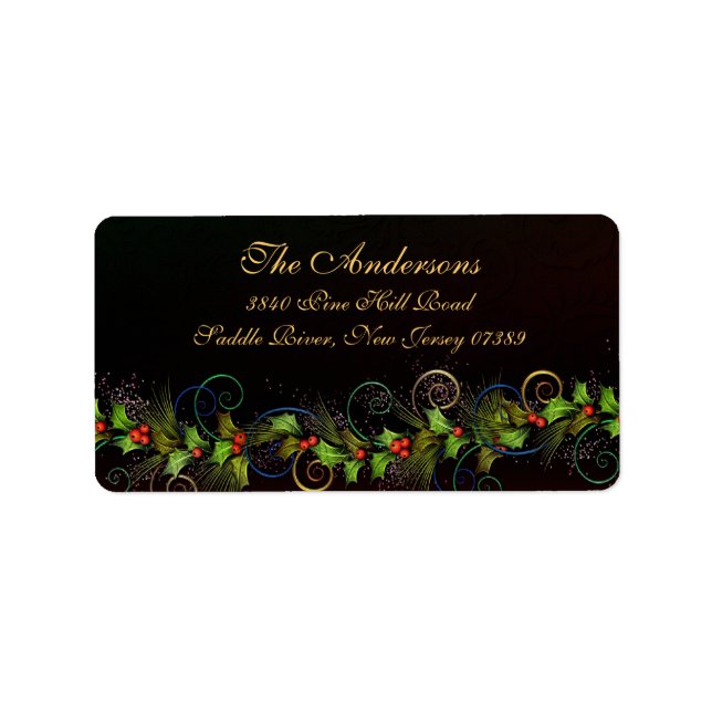 Étiquette d'adresse de Noël Holly Flourish (Devant)