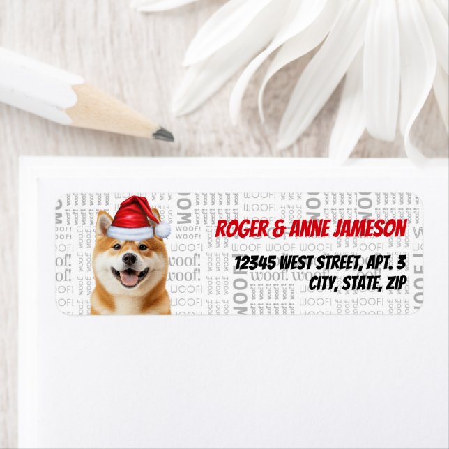 Étiquette d'adresse de Noël pour chien Akita (En situation)
