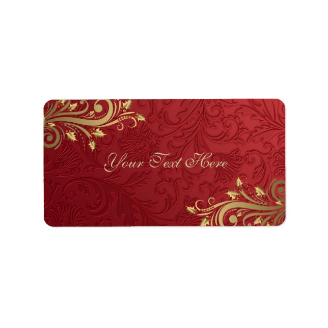 Étiquette d'adresse de Noël Red/Gold Holly Flouris (Devant)