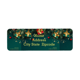 Étiquette d'adresse de Noël verte et or élégante