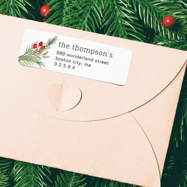 Étiquette d'adresse de photo de verdure de Noël fe (Festive Christmas Greenery Photo Address Label)