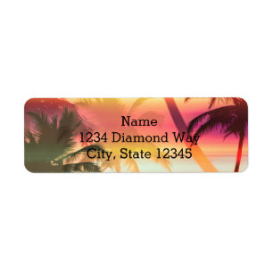Étiquette d'adresse de plage de palmiers tropicale