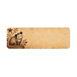Étiquette d'adresse de possum rustique primitive
