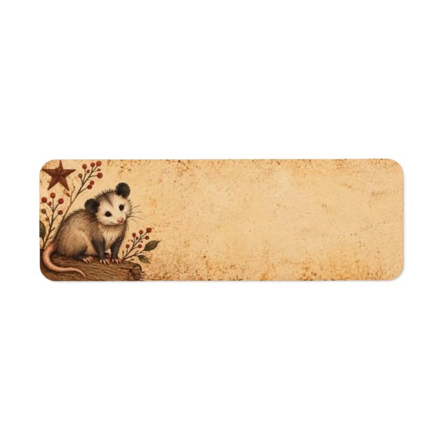 Étiquette d'adresse de possum rustique primitive (Devant)