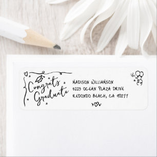 Étiquette d'adresse de remise de diplôme doodle de