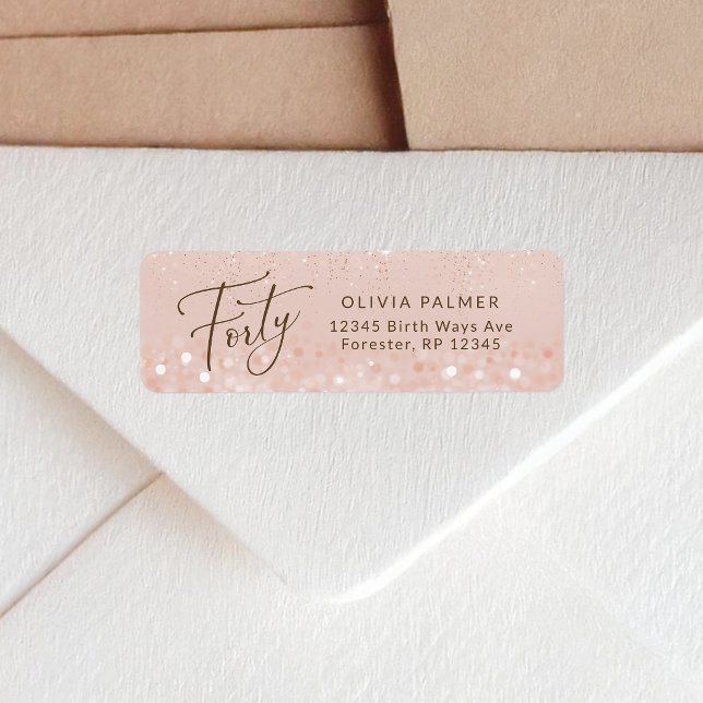 Étiquette d'adresse de retour 40e anniversaire pai (Rose Gold Glitter 40th Birthday Return Address Label)