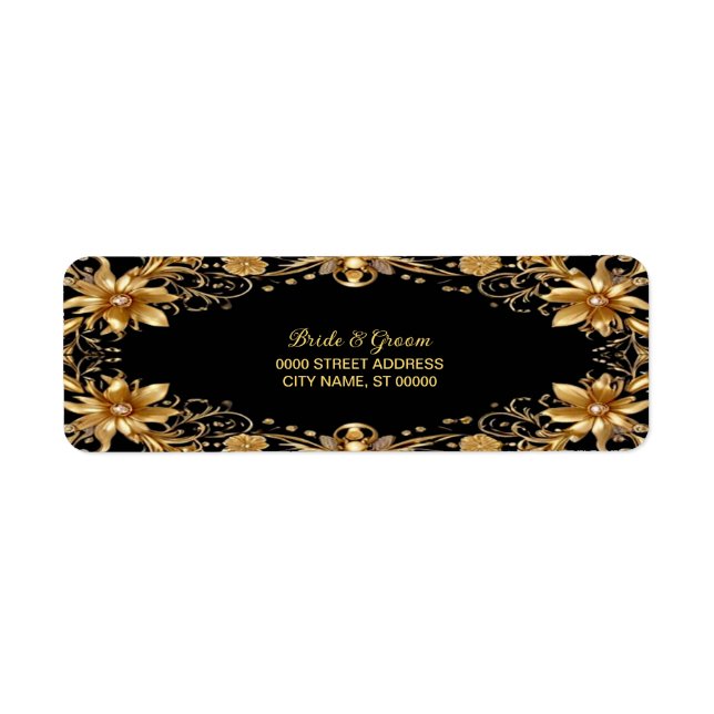 Étiquette d'adresse de retour à fleurs dorées (Devant)