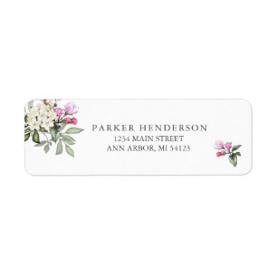 Étiquette d'adresse de retour à fleurs roses et ve