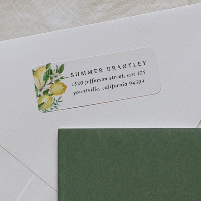 Étiquette d'adresse de retour à l'aquarelle Citron (Créateur téléchargé)